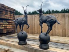 PAIR HEAVY CAST IRON GATE POST STAG FINIALS