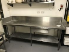 Stainless Steel Counter with Shelving Below and Bottomless Storage Draw