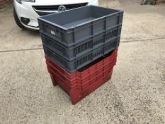 3x Grey Plastic Boxes, 3x Red Plastic Boxes