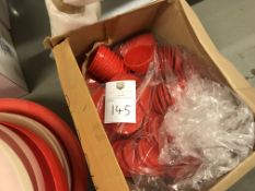 Box of Small Plastic Red Bowls and Lids