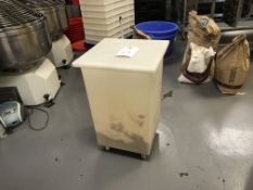 2x Large White Plastic Containers on Caster Wheels