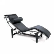 NEW BOXED BLACK LEATHER LE CORBUSIER STYLE LOUNGER