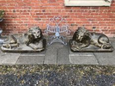 MASSIVE PAIR LAYING LIONS FINISHED IN BRONZE