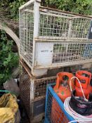 Stackable fork lift storage cages with lift down fronts x 3