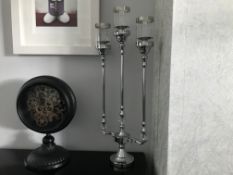 NEW BOXED CHROME GLAZED TRIO OF CANDLE STICKS