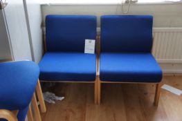 x 2 wooden frame, blue upholstered reception chairs