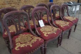x 8 wooden chairs with padded embroided seats