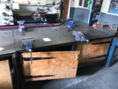 Metal Work Bench 4 x vices plus contents