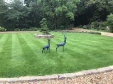 LARGE PAIR CAST METAL DEERS IN VERDI BRONZE FINISH