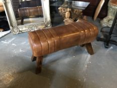 BOXED LARGE VINTAGE INDUSTRIAL TAN LEATHER POMMEL HORSE