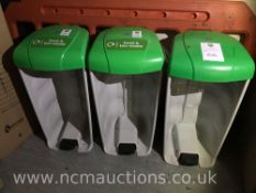 3x Pedal operated recycling bins