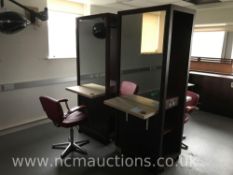 2x Double sided hair dressing stations with 3 chairs
