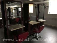 3x Double sided hair dressing stations and 4 chairs