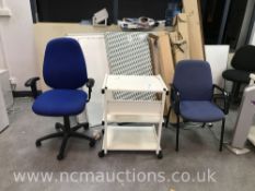 Mixed lot of furniture, white boards lamps etc