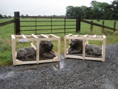 MASSIVE PAIR LAYING LIONS CRATED IN BRONZE FINISH