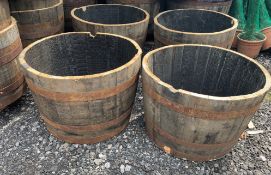 4 X CUT OAK WHISKEY BARRELL PLANTERS