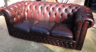 OXBLOOD LEATHER CHESTERFIELD 3 SEATER SOFA