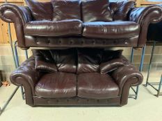MASSIVE LEATHER HIGH QUALITY 4 SEATER & 3 SEATER BROWN CHESTERFIELD STYLE SUITE