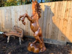 IMPRESSIVE 2M HIGH HEAVY REARING HEAVY MUSTANG IN SOLID WOOD
