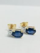 9CT Yellow gold Sapphire diamond Stud Earrings