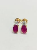 9CT Yellow gold Ruby diamond Stud Earrings