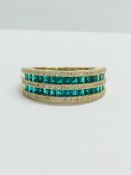 9CT YELLOW GOLD LADIES EMERALD WHITE SAPHIRE RING