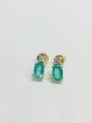9CT Yellow gold Emerald diamond Stud Earrings