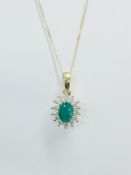 9K Emerald Diamond Cluster Pendant