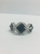 14ct White Gold Black Diamond Trilogy Ring
