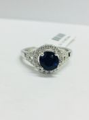 Platinum Sapphire Diamond Halo Style Ring,