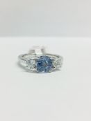 Platinum Diamond And Ceylon Sapphire Three Stone Ring,
