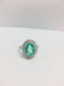 18Ct White Gold Emerald Diamond Cluster Ring,
