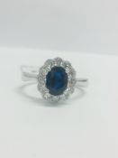 18Ct White Gold Sapphire Diamond Cluster Ring,