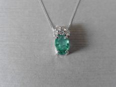 9Ct White Gold Emerald Diamond Drop Pendant And Chain,