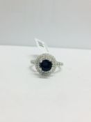 Platinum Sapphire And Diamond Double Halo Style Ring,