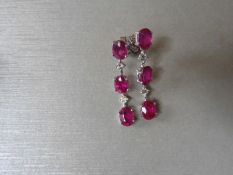 4.80Ct Ruby And Diamond Drop Earrings Set In 18Ct Gold.