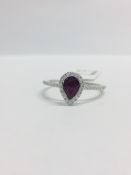 9Ct White Pearshape Ruby Diamond Ring,