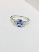 Platinum Sapphire Diamond Three Stone Ring,