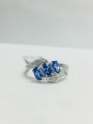 9Ct White Gold Tanzanite Diamond Twiat Style Dress Ring,