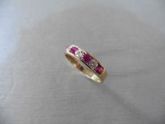 Ruby And Diamond Eternity Band Ring Set In 9Ct Yellow Gold.