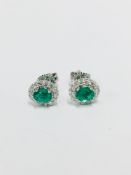 18Ct White Gold Emerald Diamond Stud Earrings