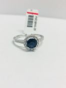 Platinum Sapphire Diamond Halo Style Ring,