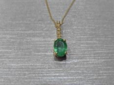 0.80Ct Emerald And Diamond Drop Style Pendant.
