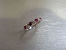 Ruby And Diamond Eternity Style Band Ring With 4Round Cut Rubies And 3 Brilliant Cut Diamonds,