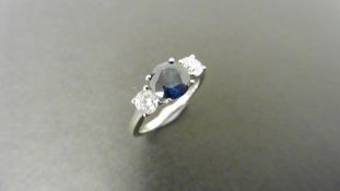 Sapphire Diamond Triloy Ring 0.70Ct Sapphire ,