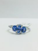 9Ct White Gold Tanzanite Diamond Three Stone Ring,