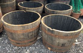 4 X CUT OAK WHISKEY BARRELL PLANTERS