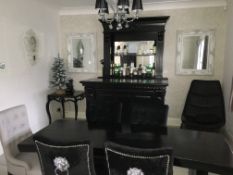 NEW PACKAGED 1.5M BLACK MAHOGANY FRONT BAR AND BACK BAR FULLY SHELVED/MIRRORED