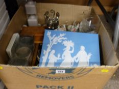 Mixed box of vintage and other pottery and glassware