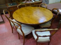 Victorian tilt top dining table, 125 cms diameter and six dining chairs